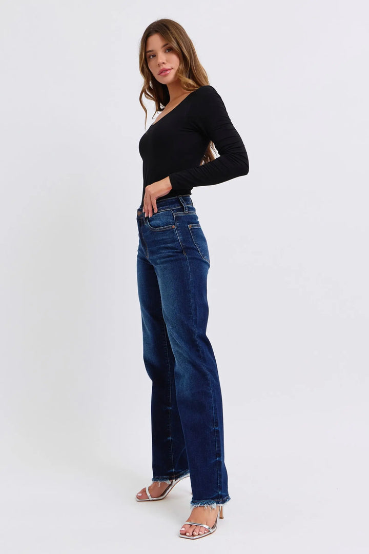 Judy Blue Full Size Raw Hem Straight Leg Jeans Trendsi