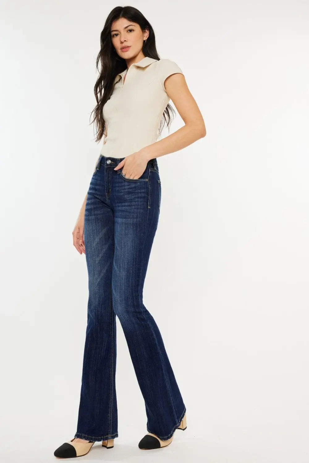 Kancan Full Size Mid Rise Slim Flare Jeans Trendsi