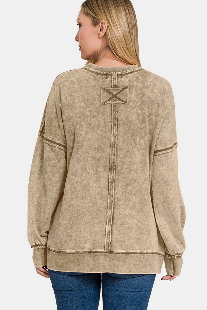 Mocha Exposed Seam Trendy Sweatshirt Trendsi