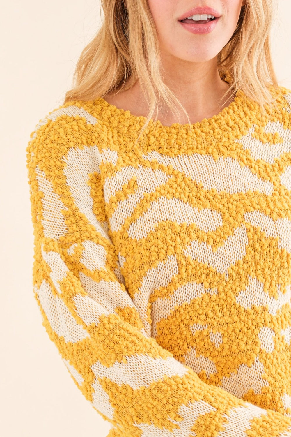 And The Why Full Size Textured Pattern Contrast Sweater Trendsi