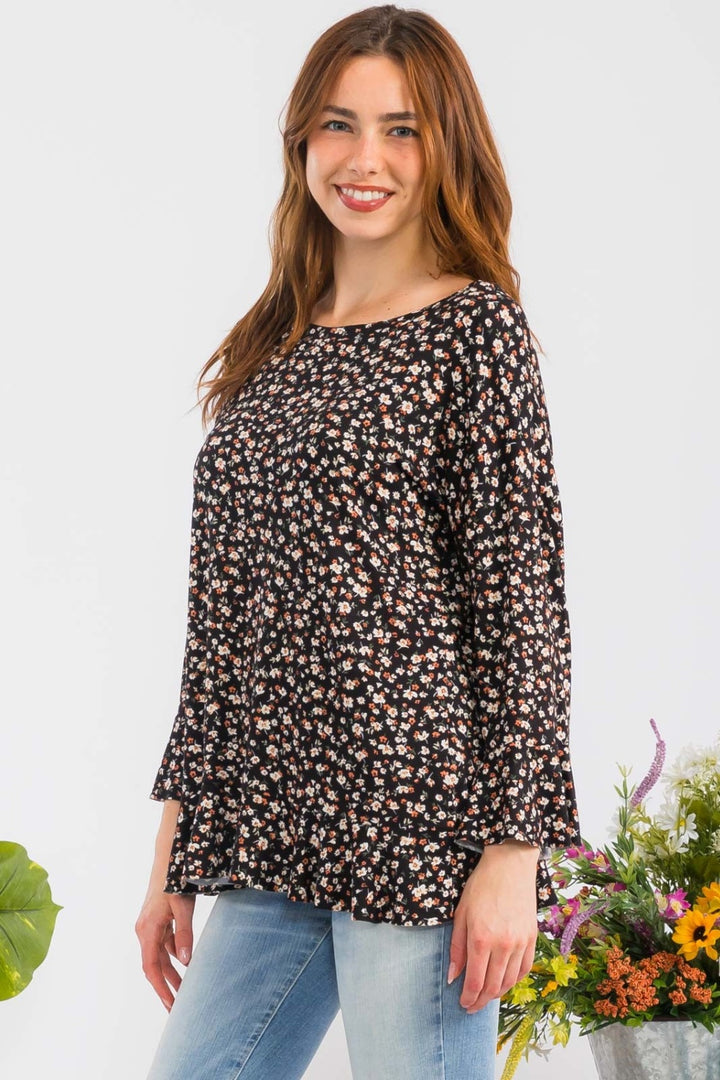 Midnight Garden Long Sleeve Top Trendsi