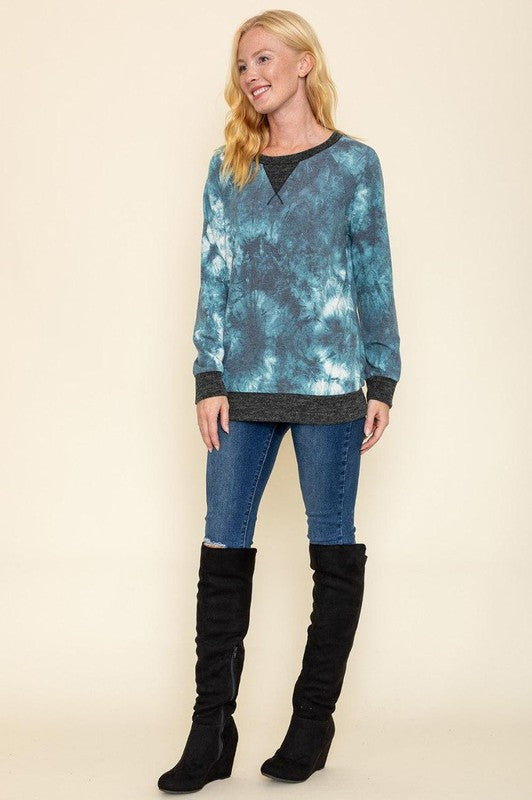 Tie Dye Raglan Two Tone Tunic EG fashion