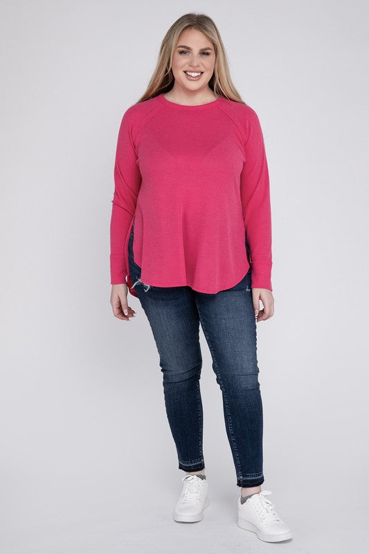 Plus Melange Baby Waffle Long Sleeve Top ZENANA