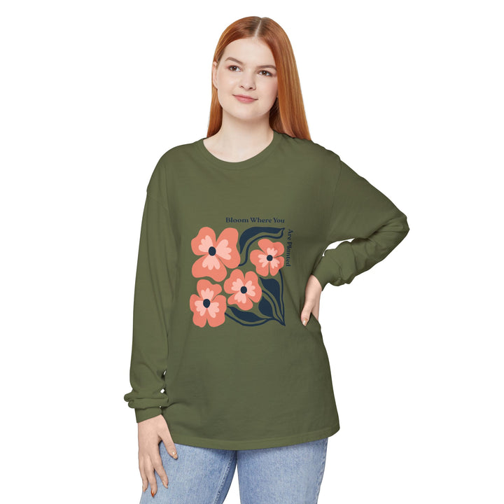 Long Sleeve T-Shirt - Bold Flower 'Bloom where you are planted'