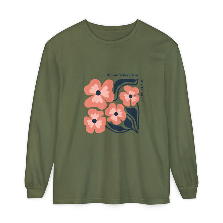 Long Sleeve T-Shirt - Bold Flower 'Bloom where you are planted'