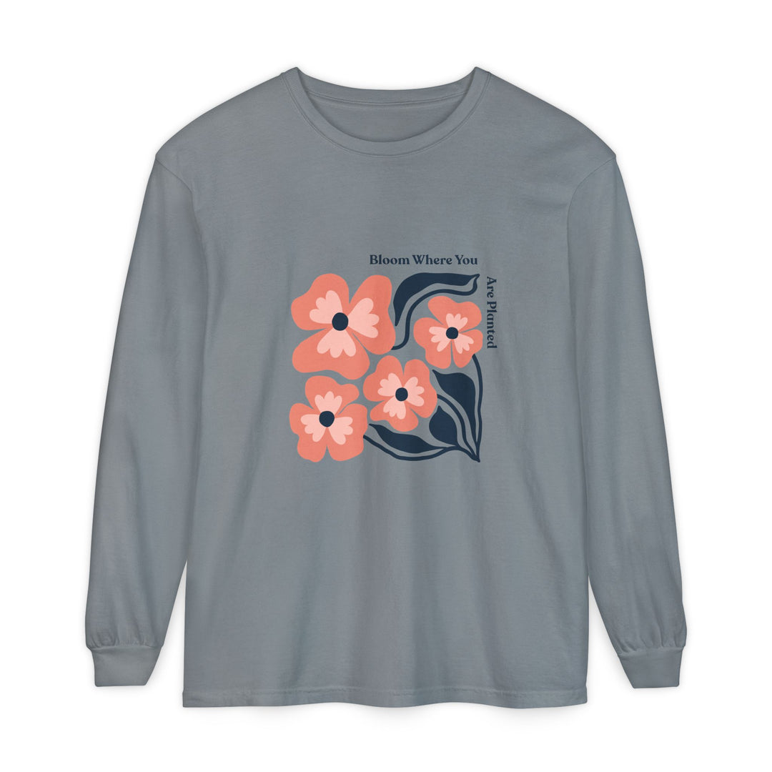 Long Sleeve T-Shirt - Bold Flower 'Bloom where you are planted'