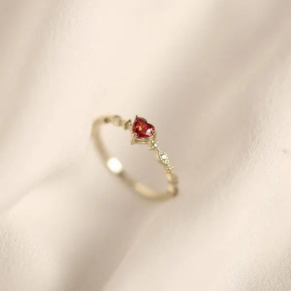 14K Gold Red Heart Crystal Ring SOCALI