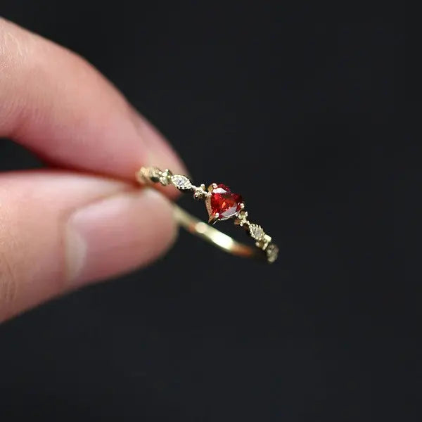 14K Gold Red Heart Crystal Ring SOCALI