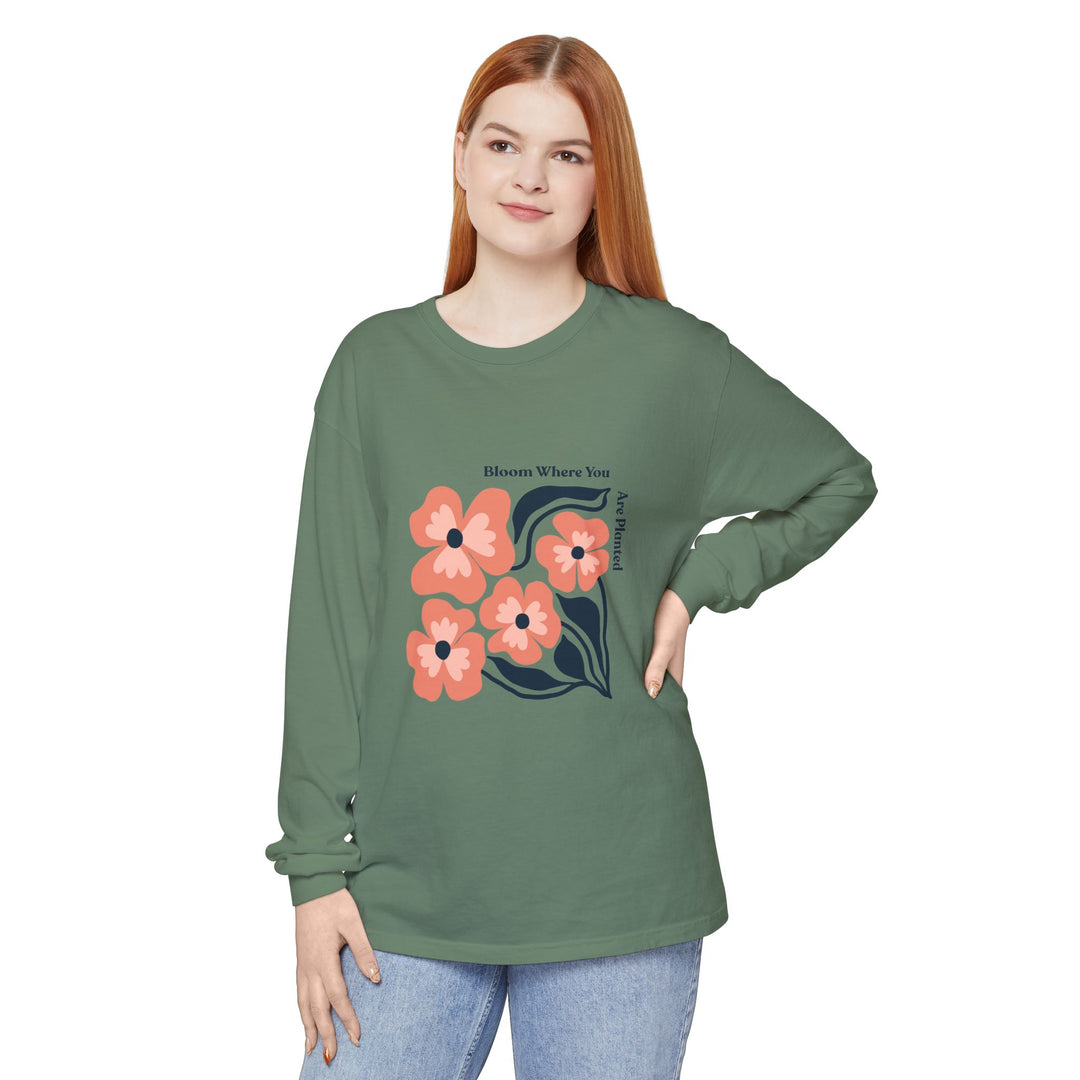 Long Sleeve T-Shirt - Bold Flower 'Bloom where you are planted'