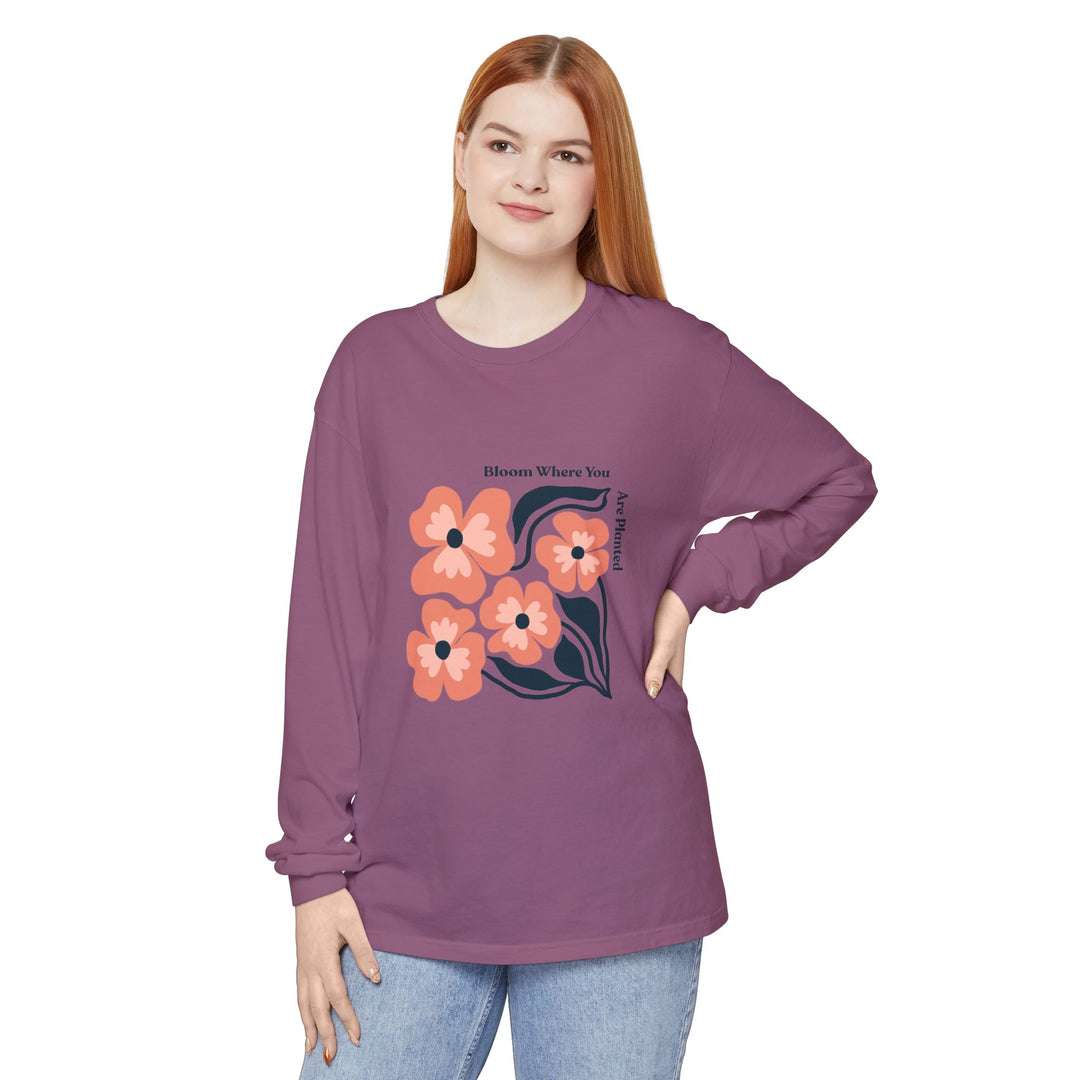 Long Sleeve T-Shirt - Bold Flower 'Bloom where you are planted'