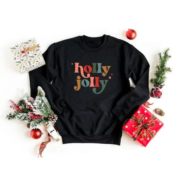 Holly Jolly Stars Graphic Sweatshirt Olive and Ivory Wholesale