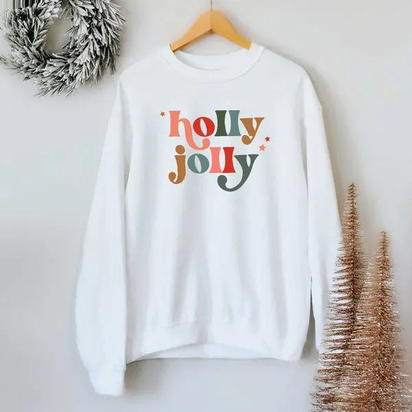 Holly Jolly Stars Graphic Sweatshirt Olive and Ivory Wholesale