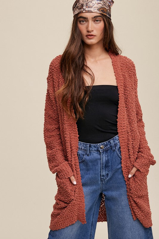 Popcorn Open Knit Cardigan Sweater Listicle