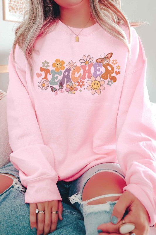 Floral Teacher Graphic Sweatshirt A. BLUSH CO.