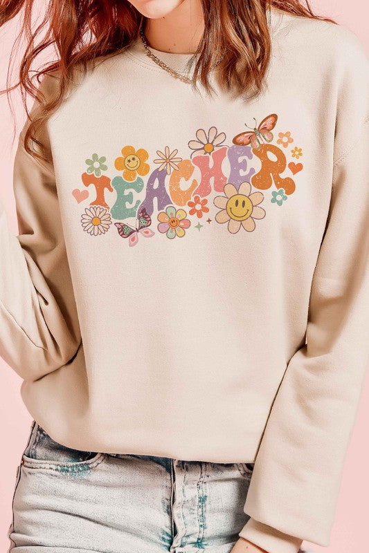 Floral Teacher Graphic Sweatshirt A. BLUSH CO.