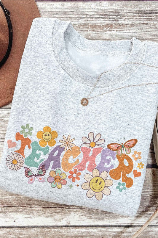 Floral Teacher Graphic Sweatshirt A. BLUSH CO.