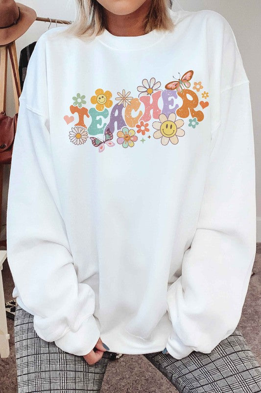 Floral Teacher Graphic Sweatshirt A. BLUSH CO.