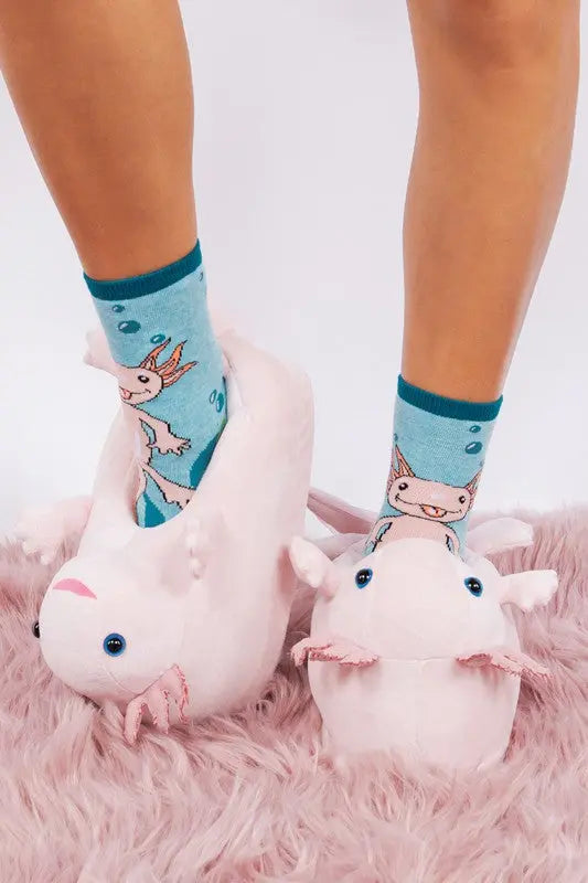 Axolotl Hugs - Women's Cute Plush Animal slippers Oooh Yeah Socks