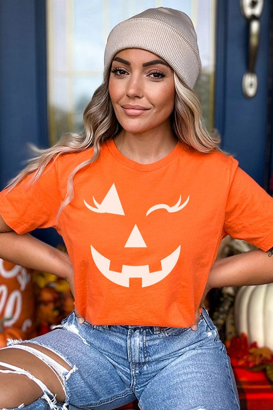 Halloween Wink Pumpkin Graphic Tee Cali Boutique