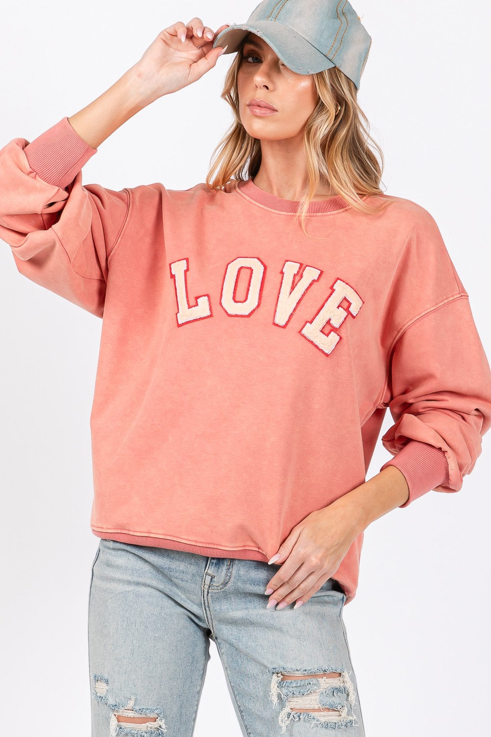 SAGE + FIG LOVE Path Applique Drop Shoulder Sweatshirt Trendsi