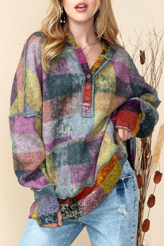 Plaid Inside-out Hooded Women's Tunic EG fashion