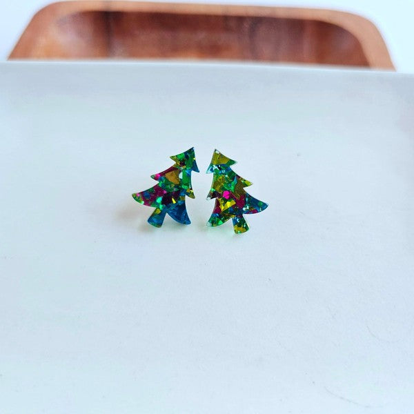 Holiday Christmas Tree Studs - Green Sparkle Spiffy & Splendid