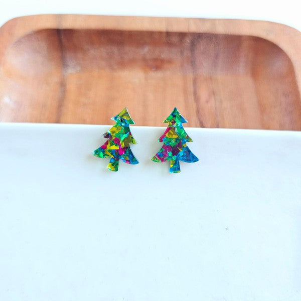 Holiday Christmas Tree Studs - Green Sparkle Spiffy & Splendid