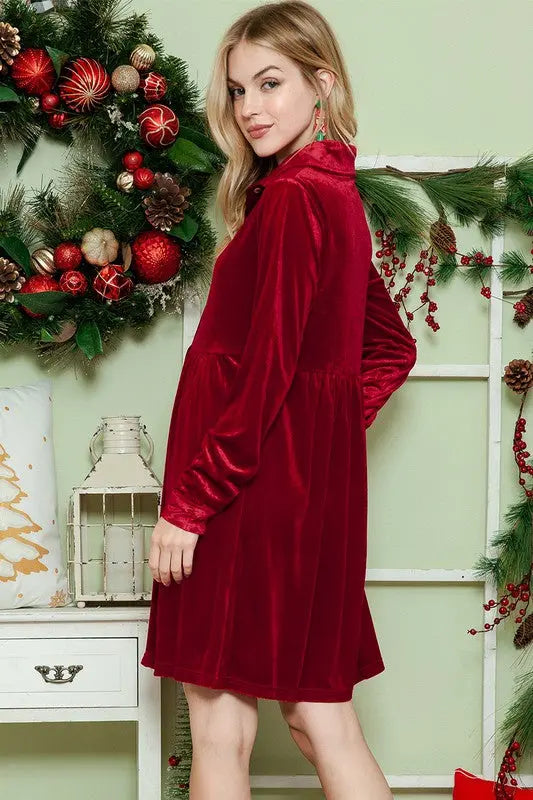 Button down Velvet long sleeve dress EG fashion