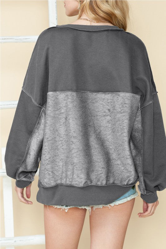 Easy Breezy Henley Sweatshirt EG fashion