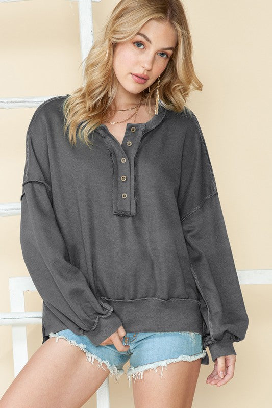 Easy Breezy Henley Sweatshirt EG fashion