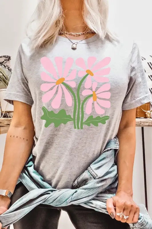 Botanical Pink Daisy Flowers Graphic T Shirts Color Bear