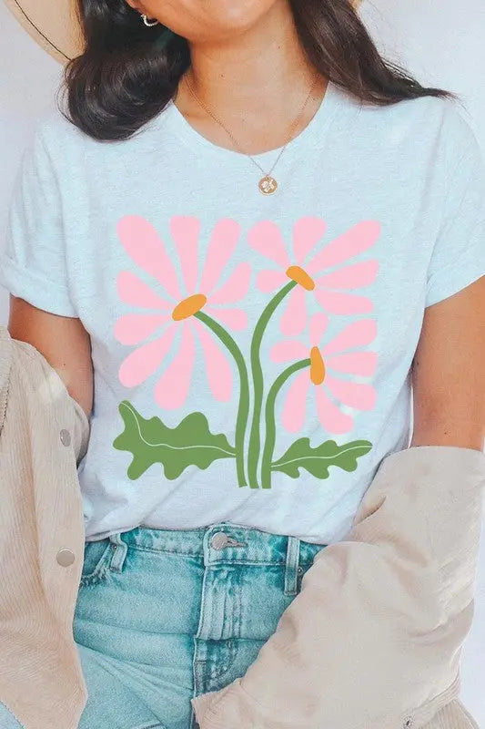 Botanical Pink Daisy Flowers Graphic T Shirts Color Bear