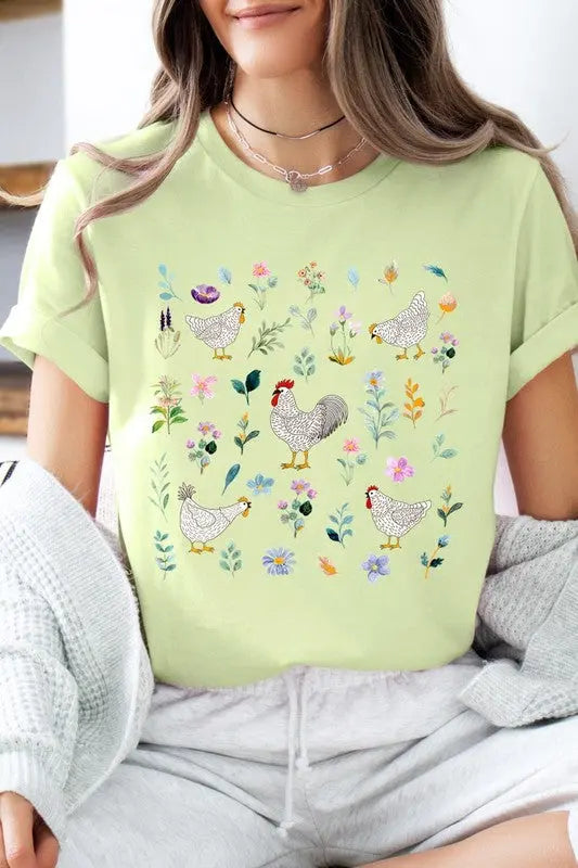 Retro Wildflower Chicken Graphic T Shirts Color Bear