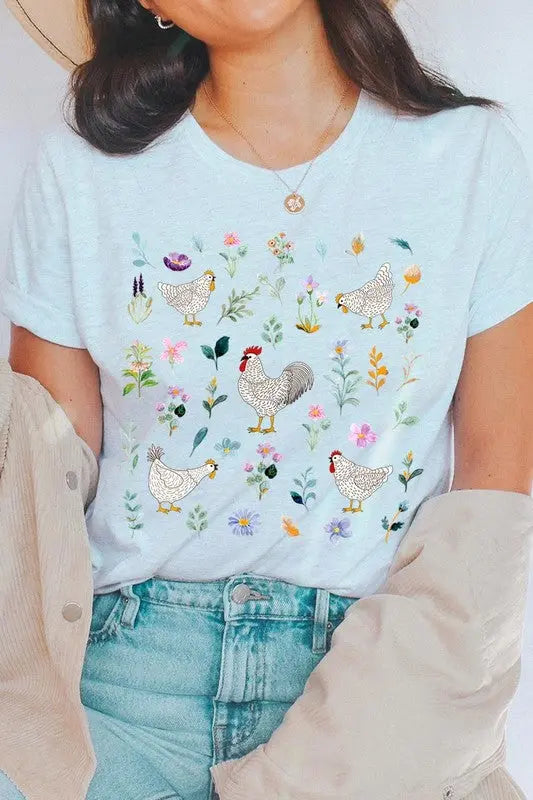 Retro Wildflower Chicken Graphic T Shirts Color Bear