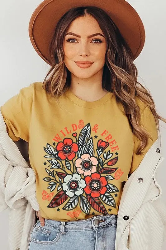 Wild Free Flowers Graphic T Shirts Color Bear