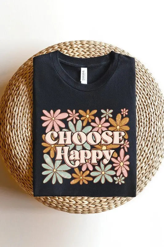 Choose Happy Floral Graphic T Shirts Color Bear