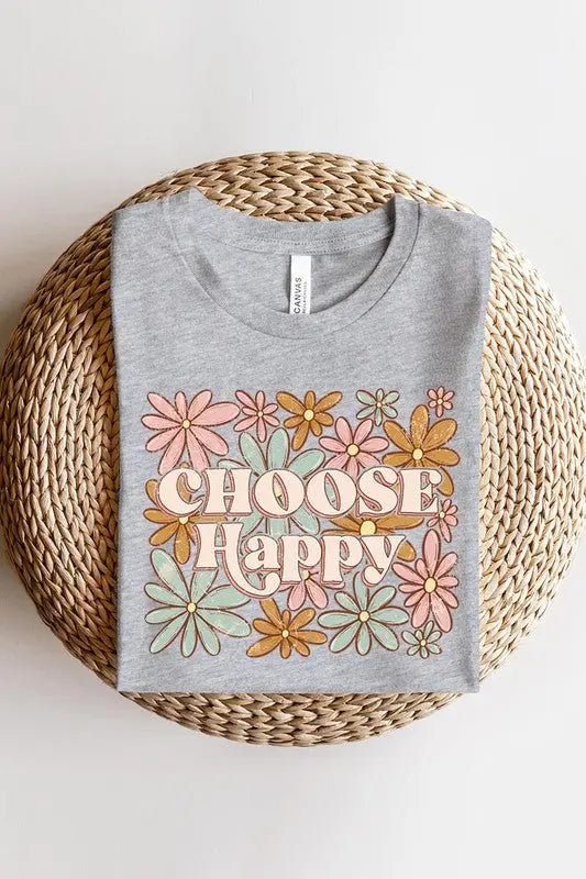 Choose Happy Floral Graphic T Shirts Color Bear