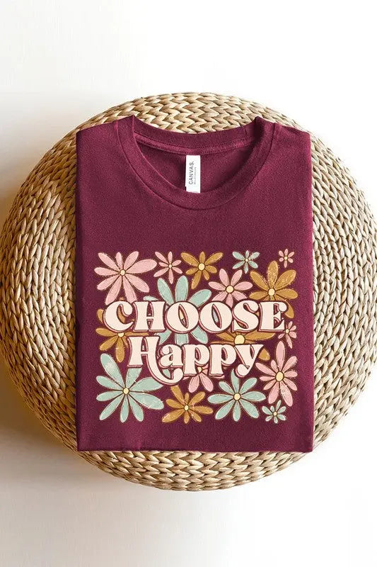 Choose Happy Floral Graphic T Shirts Color Bear