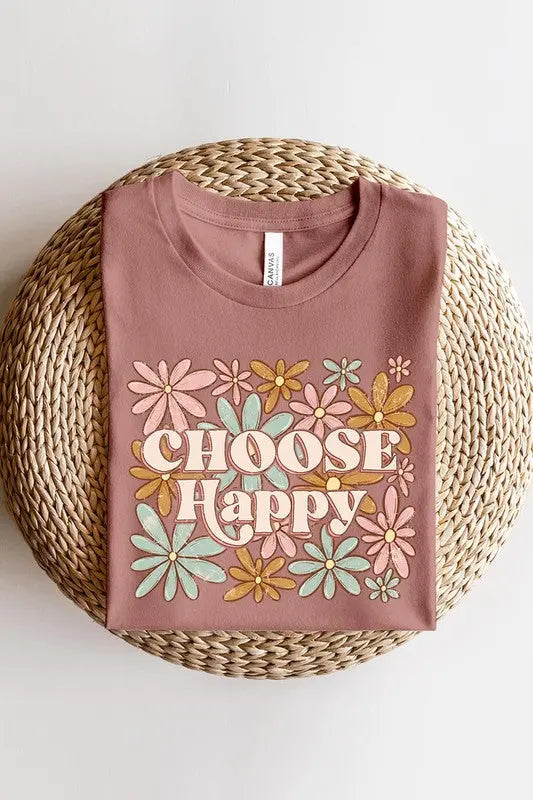 Choose Happy Floral Graphic T Shirts Color Bear