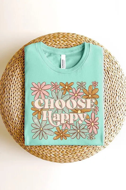 Choose Happy Floral Graphic T Shirts Color Bear