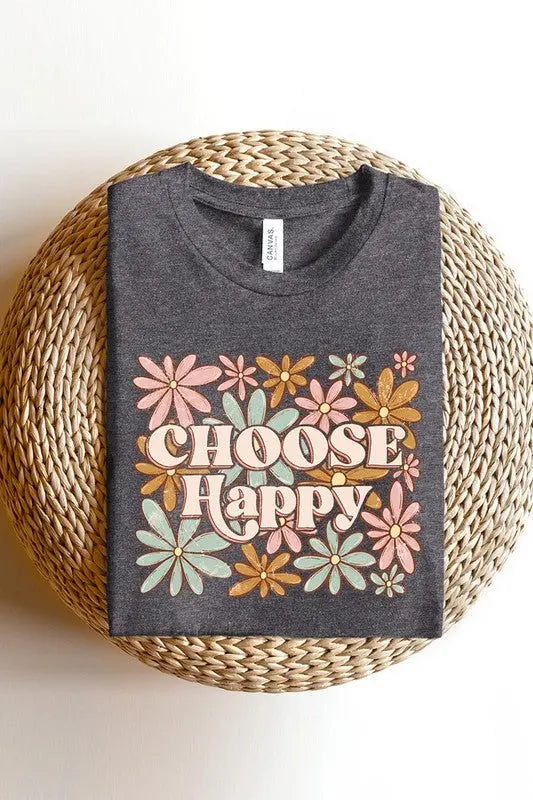 Choose Happy Floral Graphic T Shirts Color Bear