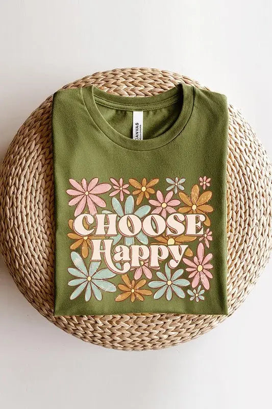 Choose Happy Floral Graphic T Shirts Color Bear