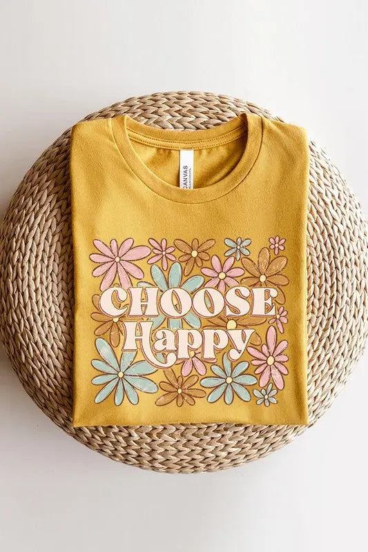 Choose Happy Floral Graphic T Shirts Color Bear