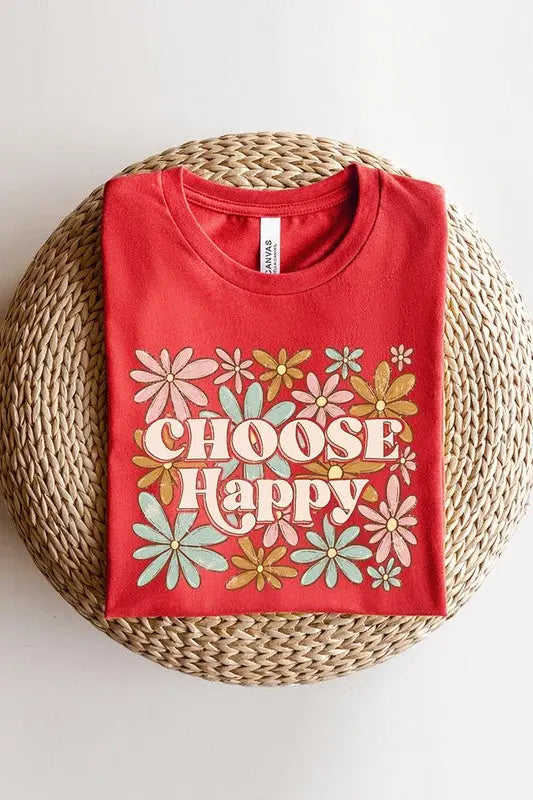 Choose Happy Floral Graphic T Shirts Color Bear