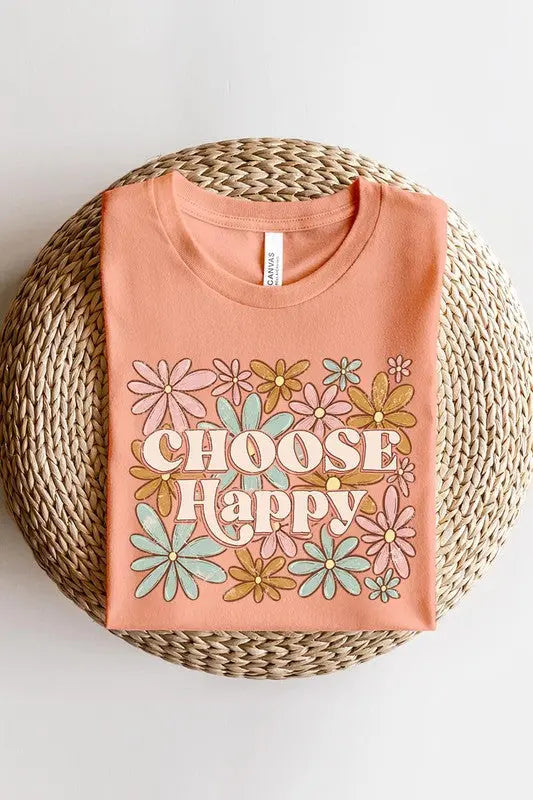 Choose Happy Floral Graphic T Shirts Color Bear