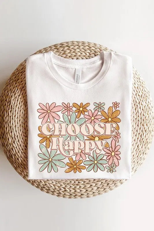 Choose Happy Floral Graphic T Shirts Color Bear