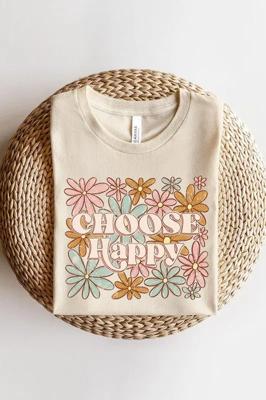 Choose Happy Floral Graphic T Shirts Color Bear