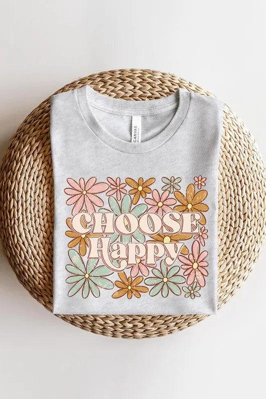 Choose Happy Floral Graphic T Shirts Color Bear