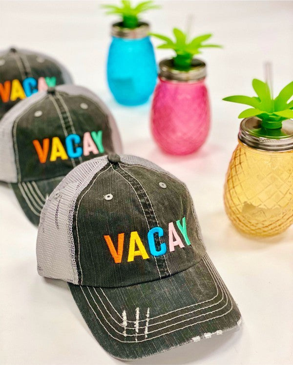 Colorful VACAY Embroidered Trucker Hat BallCap Ocean and 7th