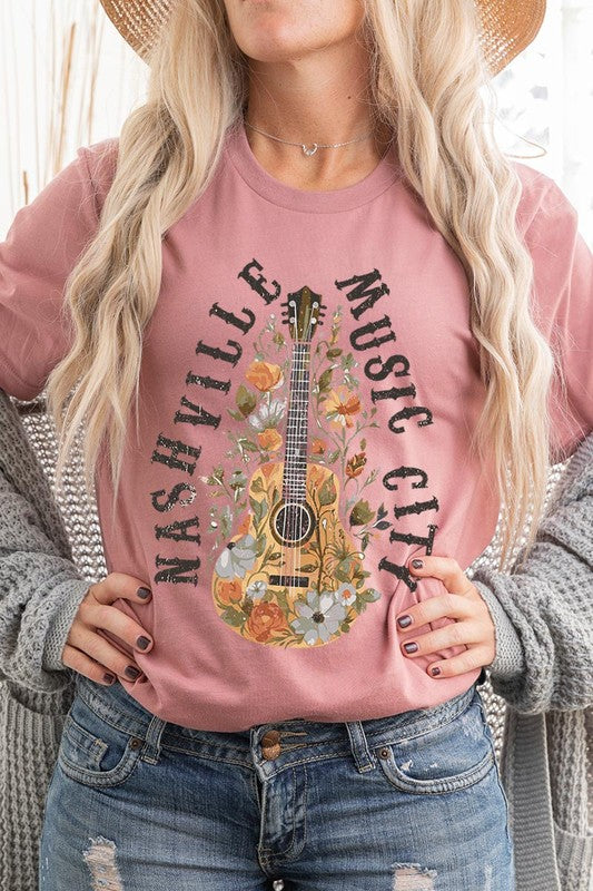 Floral Nashville Music City Graphic Tee Color Bear